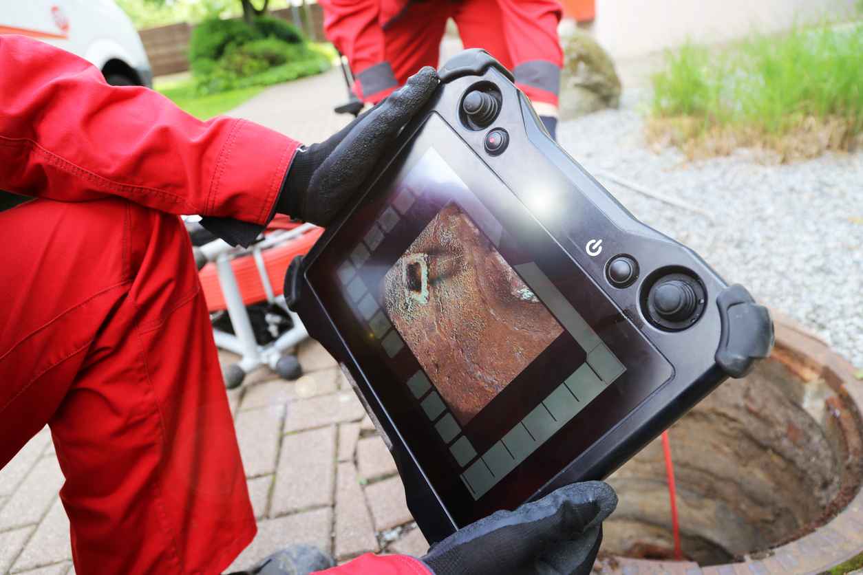 Plumbers using camera technology to inspect a sewer